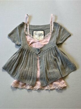 Rare Vintage Abercrombie & Fitch Grey Rabbit Hair Babydoll Knit Cardigan XS